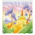 thumbnail image 3 of Fairy Tale Shower Curtain, Cartoon Tower with Abstract Trees and Hills Fantasy Magical Land Illustration, Fabric Bathroom Set with Hooks, 69W X 75L Inches Long, Multicolor, by Ambesonne, 3 of 3