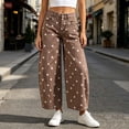 thumbnail image 4 of PEIBang Women's Polka Dot Wide Leg Denim Jeans,High Waist Single Button Fly Loose Full Length Cropped Denim Pants with Multi Pockets, 4 of 9