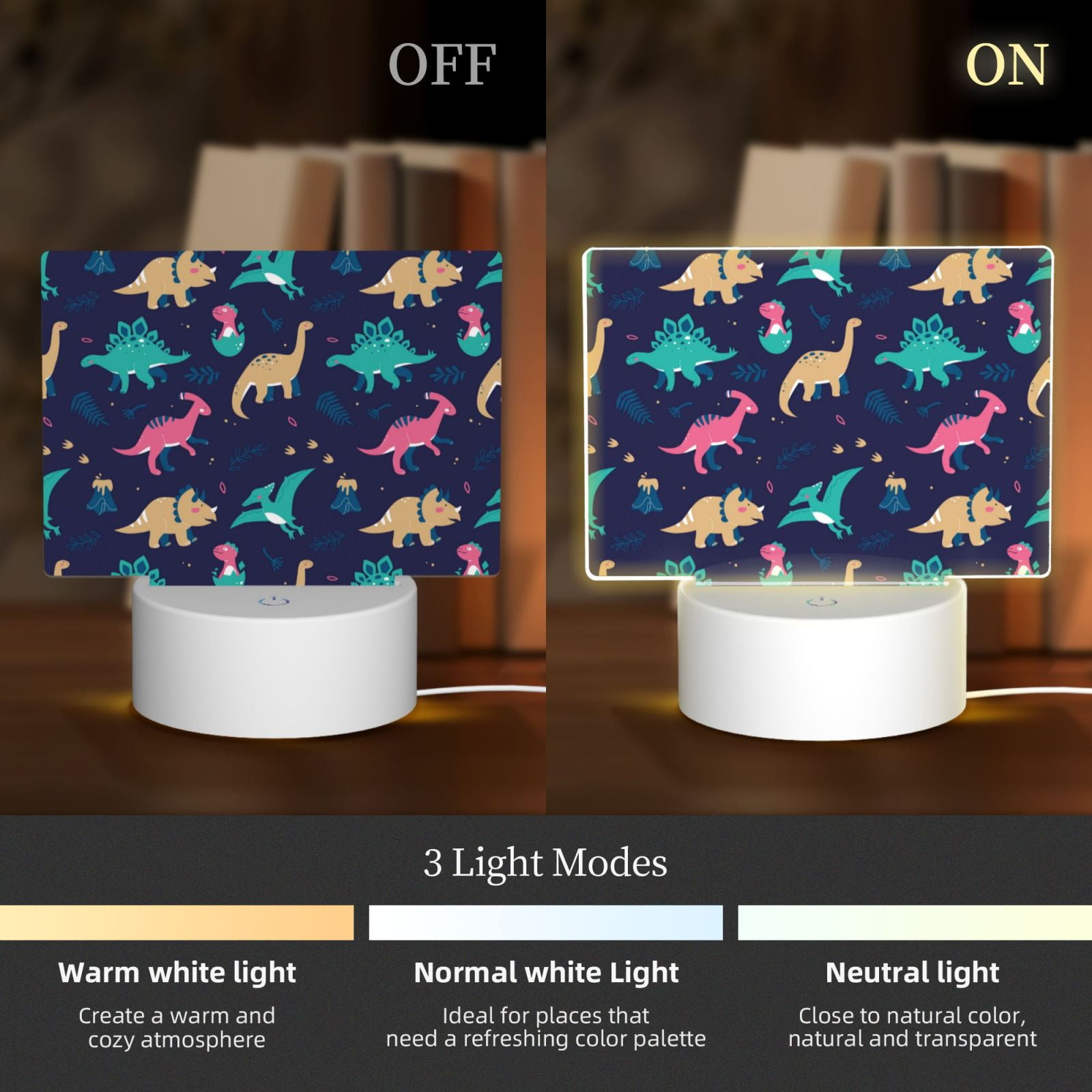 Kdxio Cartoon Dinosaur Rectangular Acrylic Night Light Acrylic Sleep Night Light Friend Gifts for Birthday Gifts for Women Teens Boys Girls