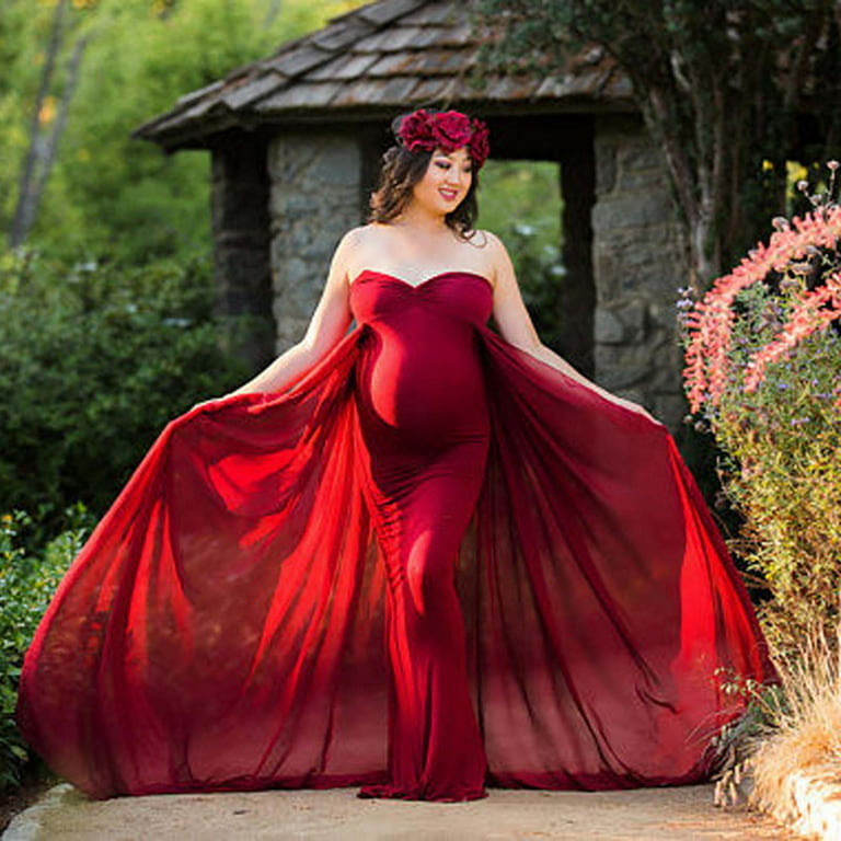 Fesfesfes Maternity Dress for Photoshoot Off Shoulder Tube Top Photography  Dresses for Baby Shower Floor Length Pregnant Women Tulle Dresses 