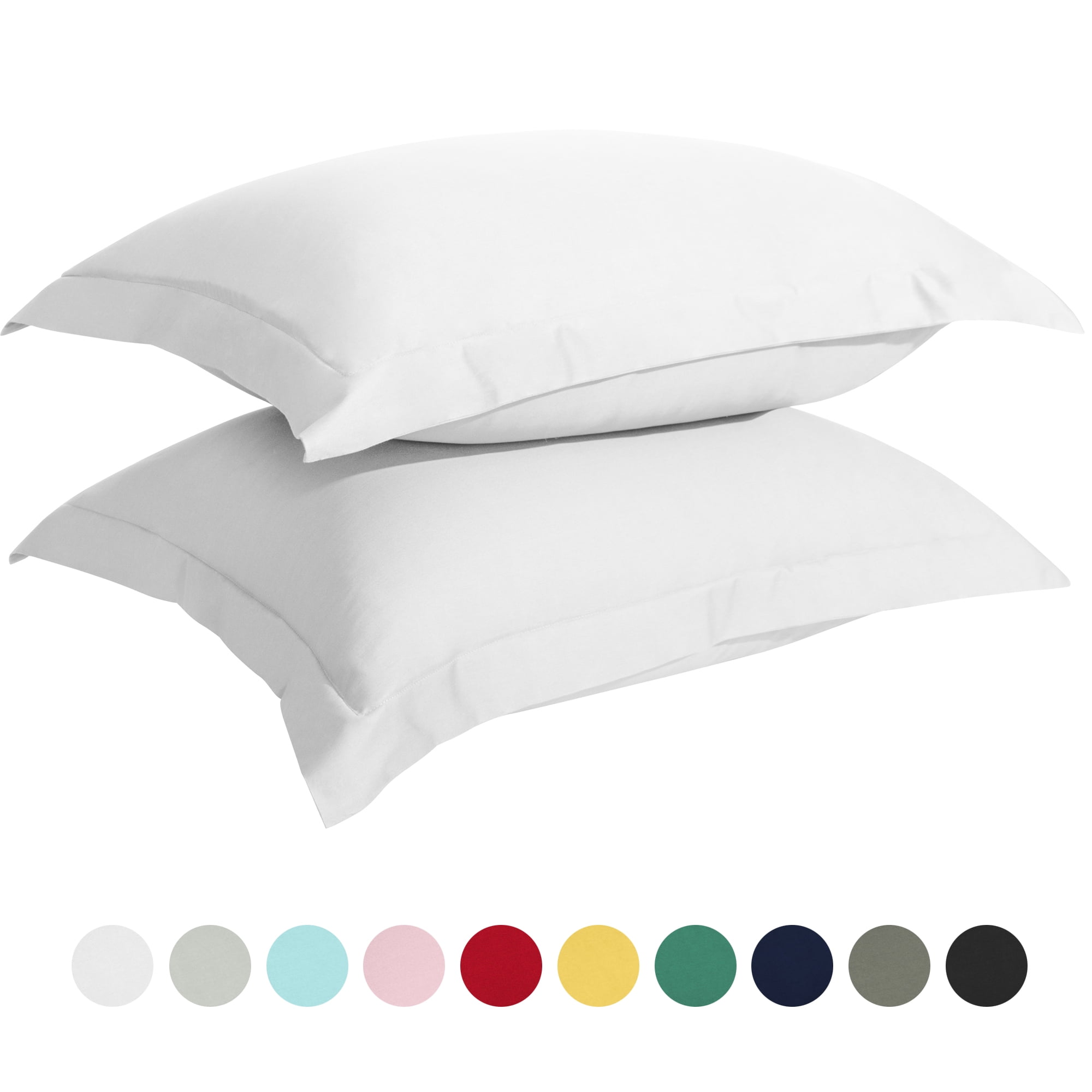 FLXXIE 2 Pack 500 thread count 100% Egyptian Cotton Pillow Shams with 2' Flange, Super Soft Sateen Silky Oxford Pillowcases, Queen, 20'x30', White