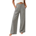 thumbnail image 2 of Horkkom Plaid Pants for Women High Waisted Wide Leg Dress Pants Casual Loose Pleated Pants with Pockets L, 2 of 9