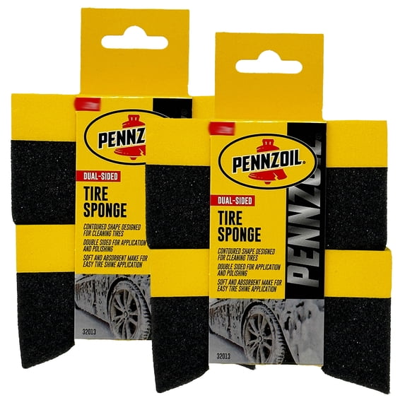 Pennzoil Dual-Sided Tire Sponge: Tire Cleaner with Contoured Shape - Soft, Absorbent, and Ideal for Easy Tire Shine Application, 2 Packs