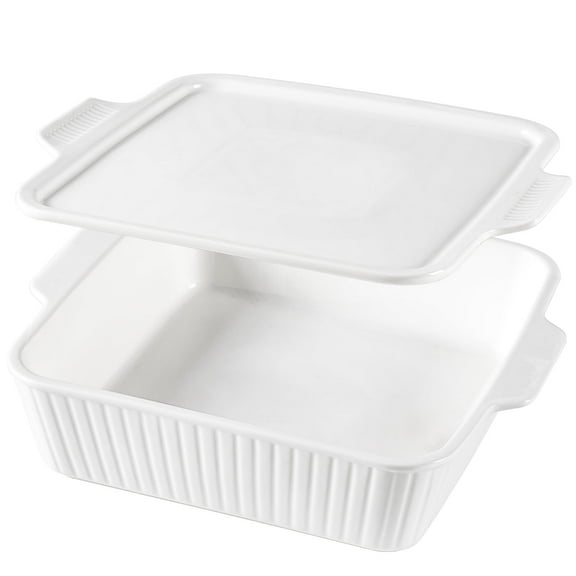 Dizada Casserole Dish for Oven with Lid, 10'' Square Baking Dish, Ceramic Baking Dish