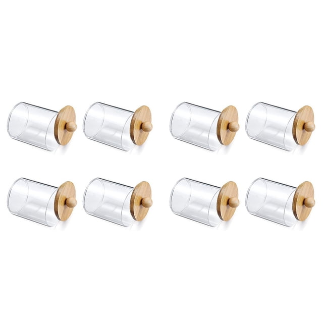 2 x porta hisopos, organizador de baño, contenedores de almacenamiento, frascos de plástico transparente con tapas de bambú para bolas de algodón