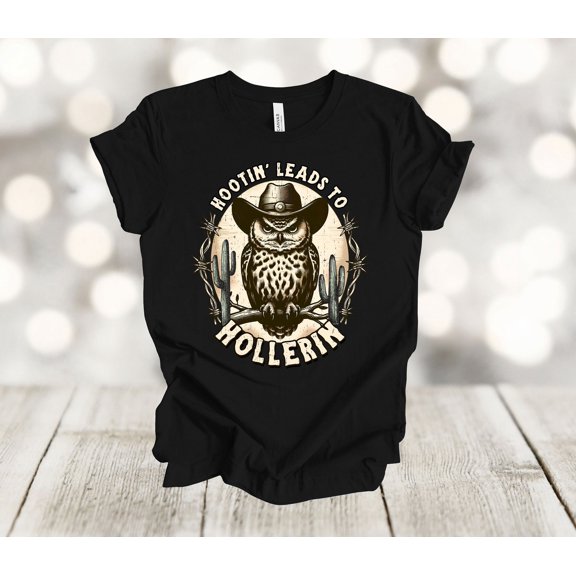 Simple Fit Western Shirt, Hootin' Leads To Hollerin, Owl Shirt, Soft Unisex Tee, Plus Sizes Available All Size S-5XL