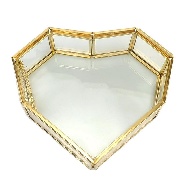 QualitChoice for Flip Love Heart Shaped Geometric Glass Jewelry Box Glass Ring Box Multifunctional Jewelry Display Box