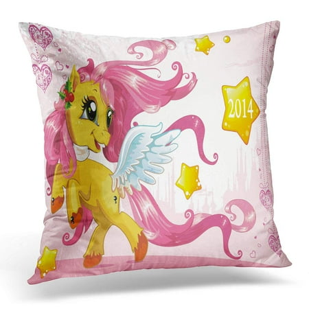 Yellow Pony Spring - ECCOT Pink Princess Stylish Place of Running Beautiful Baby Horse Yellow Pony Pillowcase Pillow Cover Cushion Case 18x18 inch