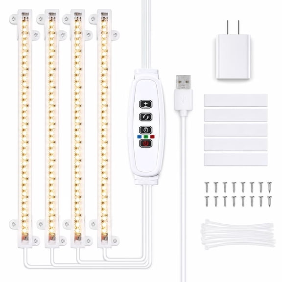 Grow Lights, LED Plant Growing Lamp, 3000K Full Spectrum Grow Light Strips for Indoor Plants with 3/9/12H Auto Timer & 10 Dimmable Levels, LED Growth Light for Green House, Seedlings, Hydroponic