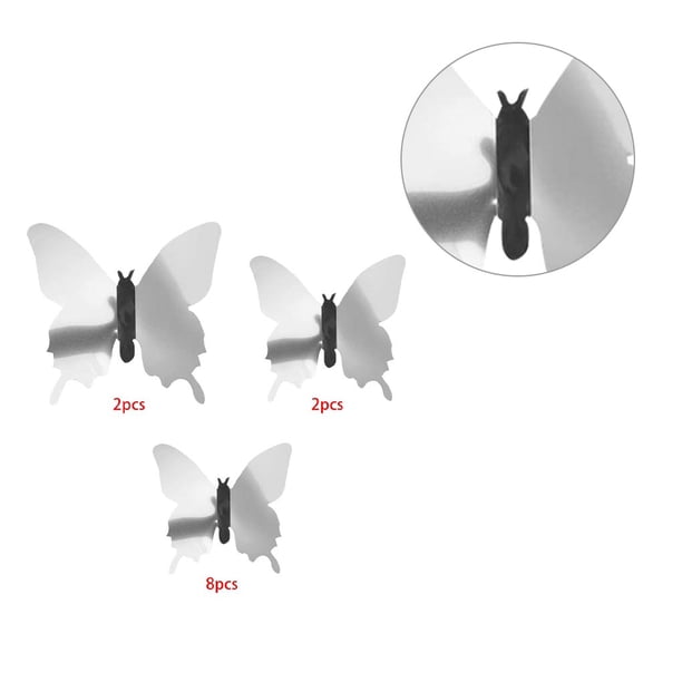 Inteprter 12/24 Uds pegatina de espejo para pared calcomanía mariposas 3D espejo pared arte fiesta boda hogar decoraciones mariposa nevera pared Decoración del hogar Plata 24 piezas Inteprter HA001498-06
