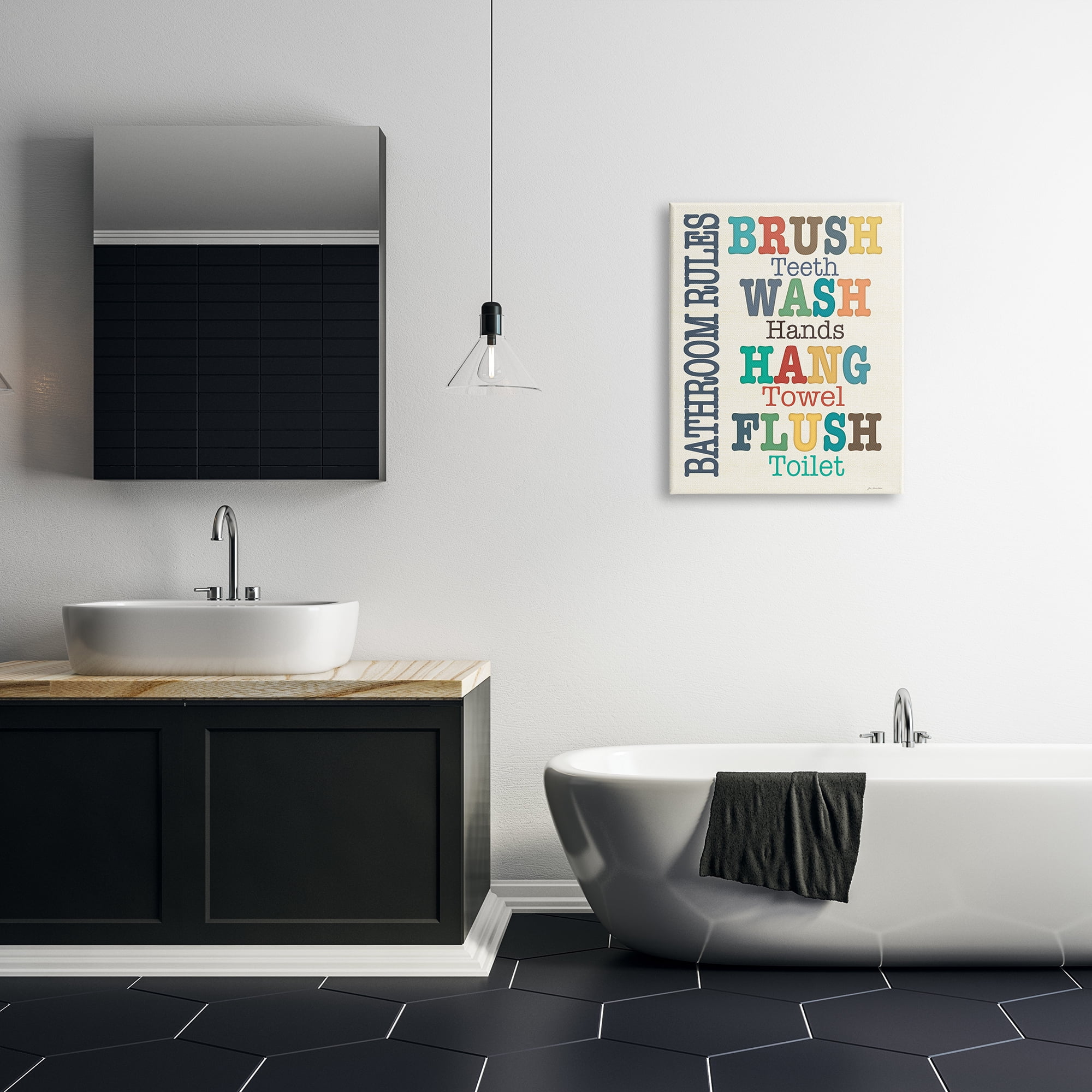 Stupell Colorful Bathroom Rules Typog Art Canvas Art, 24 x 1.5 x 30