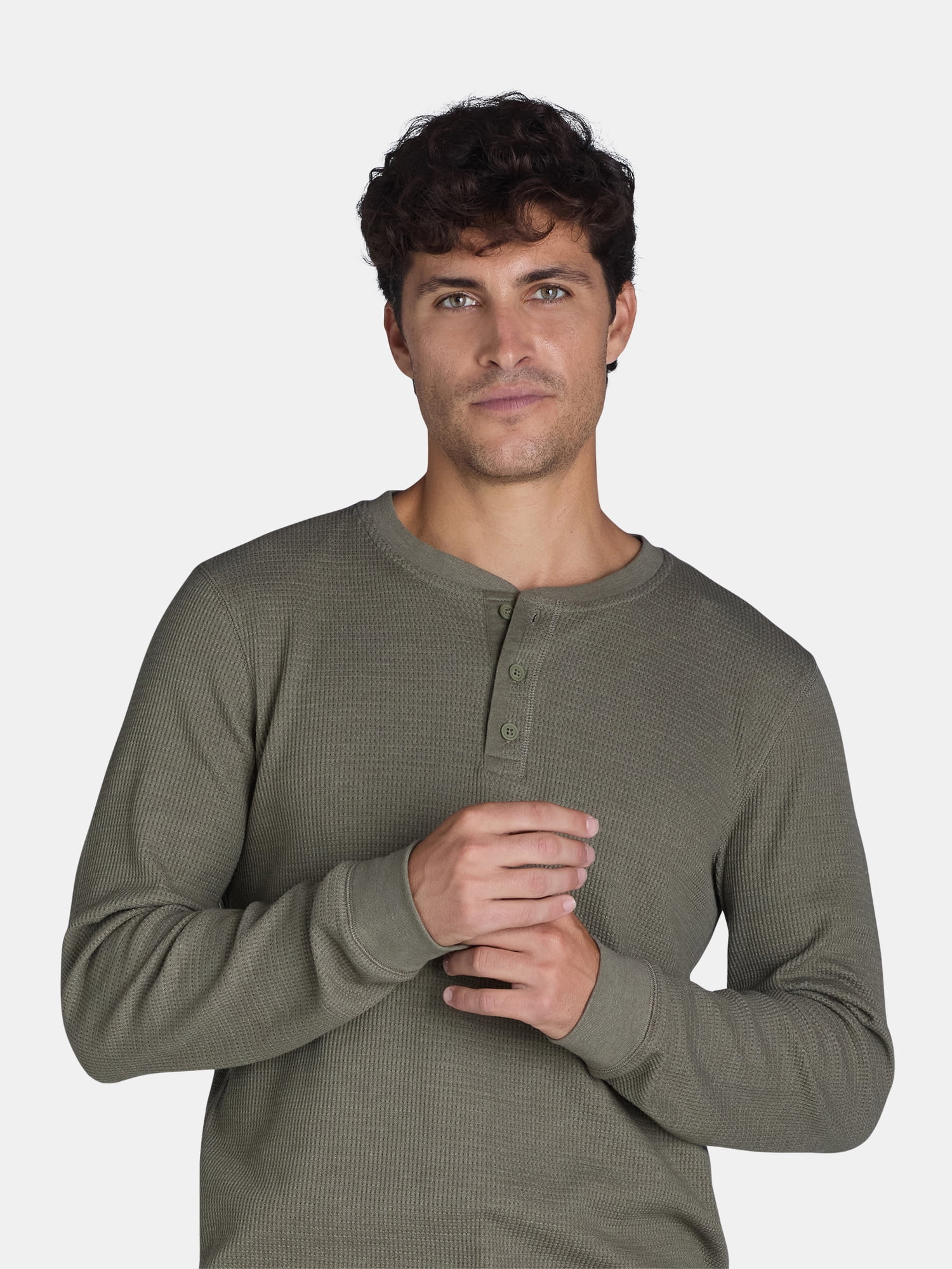 George Men’s and Big Men’s Thermal Henley T-Shirt with Long Sleeves, Sizes XS-3XLT