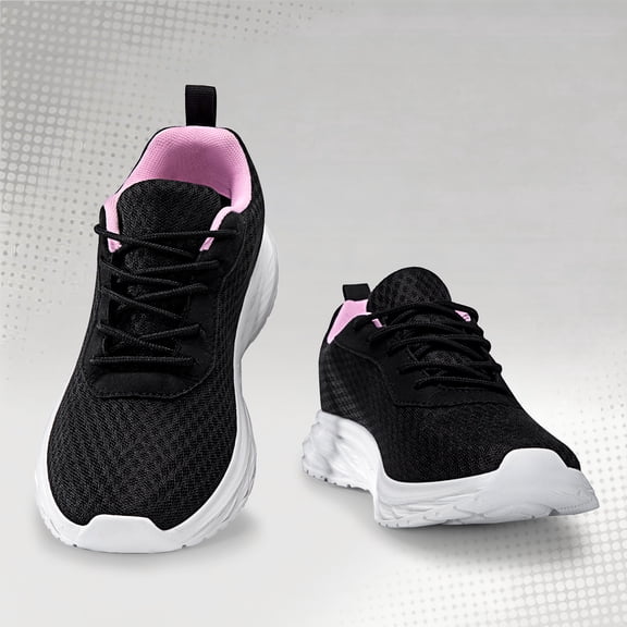 CZV Women's Breathable Mesh Walking Shoes, Lightweight Casual Sneakers, Comfortable Running Shoes for Gym, Work, Daily Wear and Travel.White&black&pink