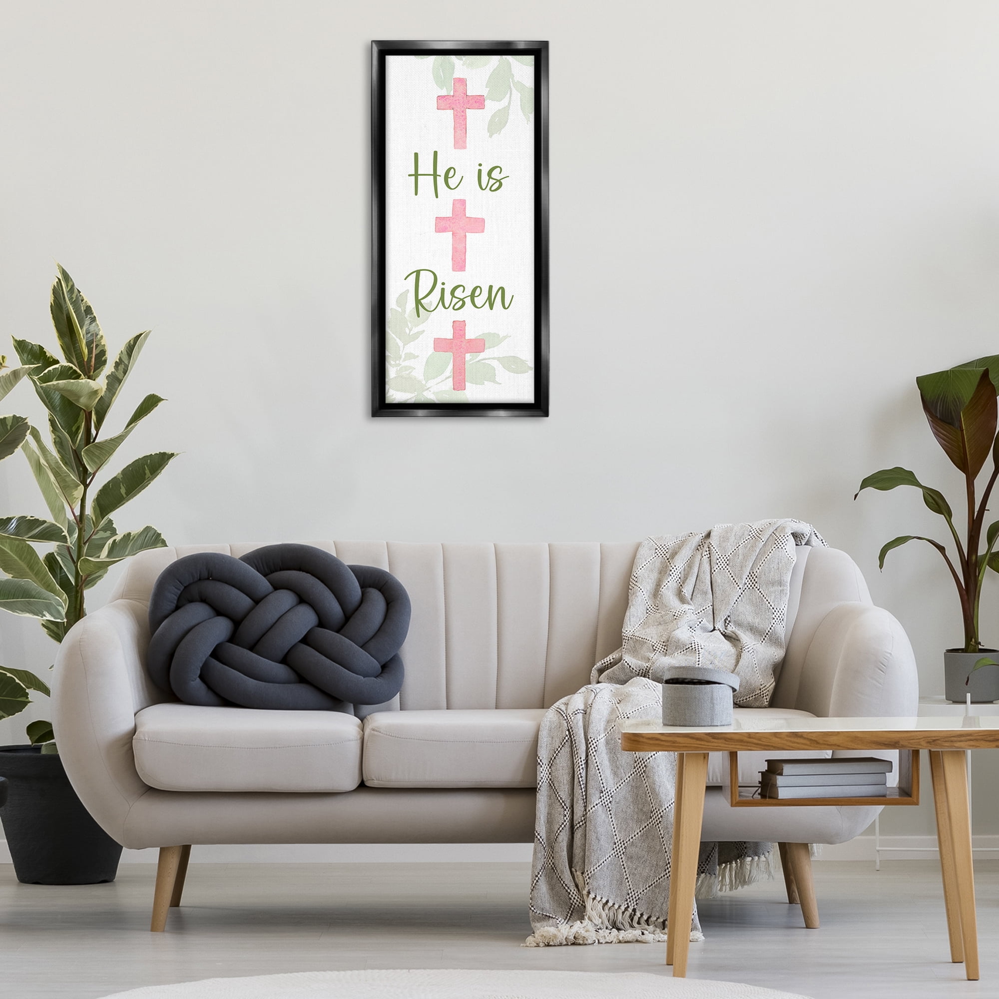Stupell Industries He Is Risen Proverb Religious Painting Black Floater Framed Art Print Wall Art, 15 x 31