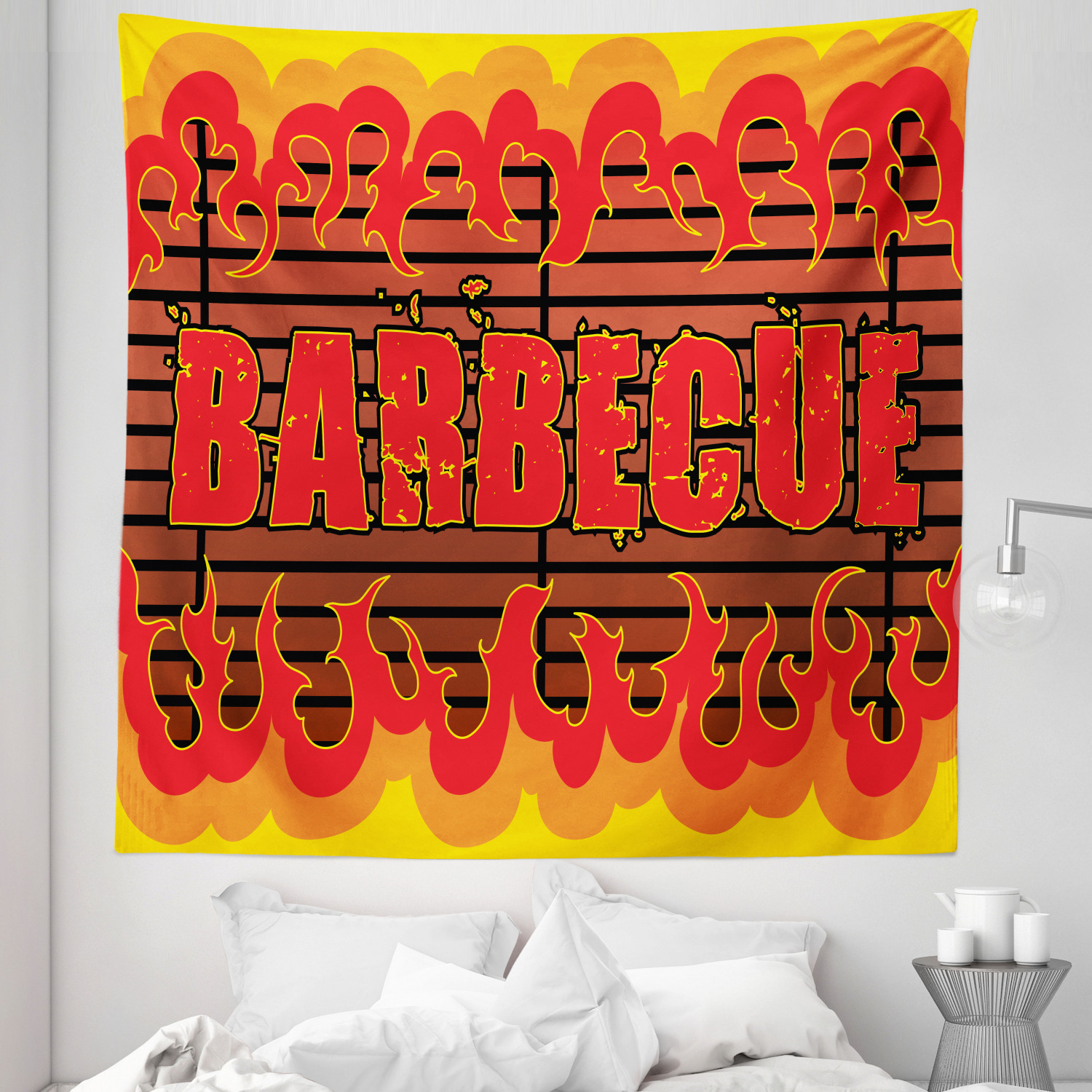 BBQ Tapestry, Barbecue Lettering in Grill Theme Backyard Picnic Party ...