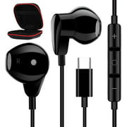 HGCXING USB C Headphones HiFi Stereo Type C Earbuds with Mic and Volume Control in Ear Earphones + Carrying Case