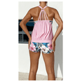 thumbnail image 2 of Women's Light Pink Halter Tankini Swimsuit, Pink and Blue Floral Print Two-Piece with Boyshorts, Sizes S-XL, 2 of 6