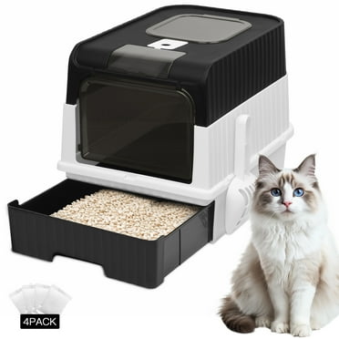PHANCIR Cat Litter Box Slide-Out Drawer, Fully Enclosed Cat Potty, with Scoop & 4 Pack Odor-Eliminating Bags, Easy to Clean for Bedroom Living Room