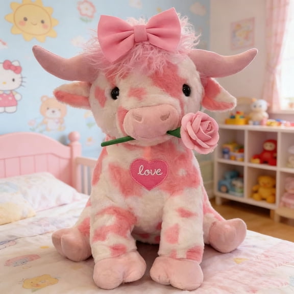 2026 Valentine Cow Plushies Highland Cow Stuffed Animal Scottish Cow Plush Toy Soft Farm Animal, Spring Decor Plush Toy,Valentines Day Decorations Valentines Day Special Gifts for Him