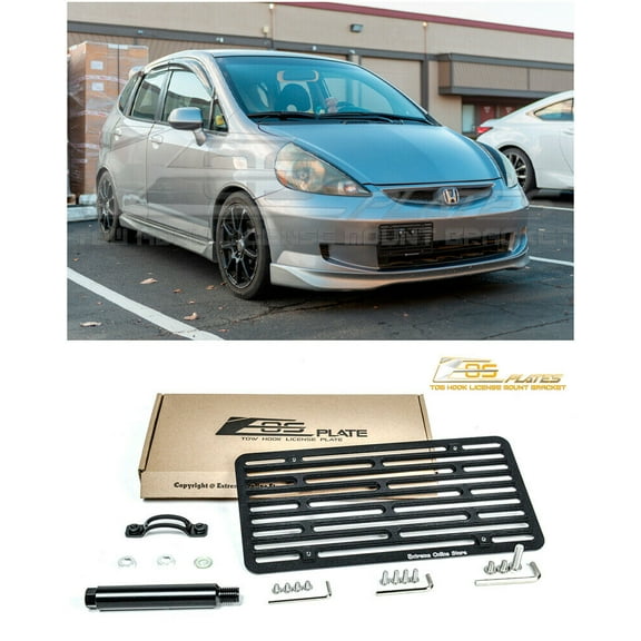 Extreme Online Store Replacement For 2006-2008 Honda Fit | EOS Plate Version 2 Front Bumper Tow Hook License Relocator Mount Bracket Tow-536-V2(Full Size)