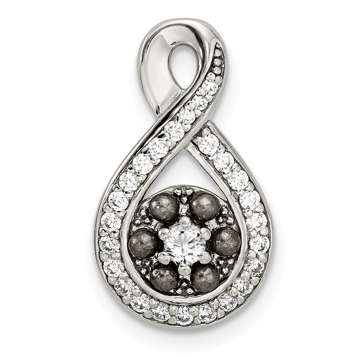 Sterling Silver Black /& White Synthetic CZ Chain Slide