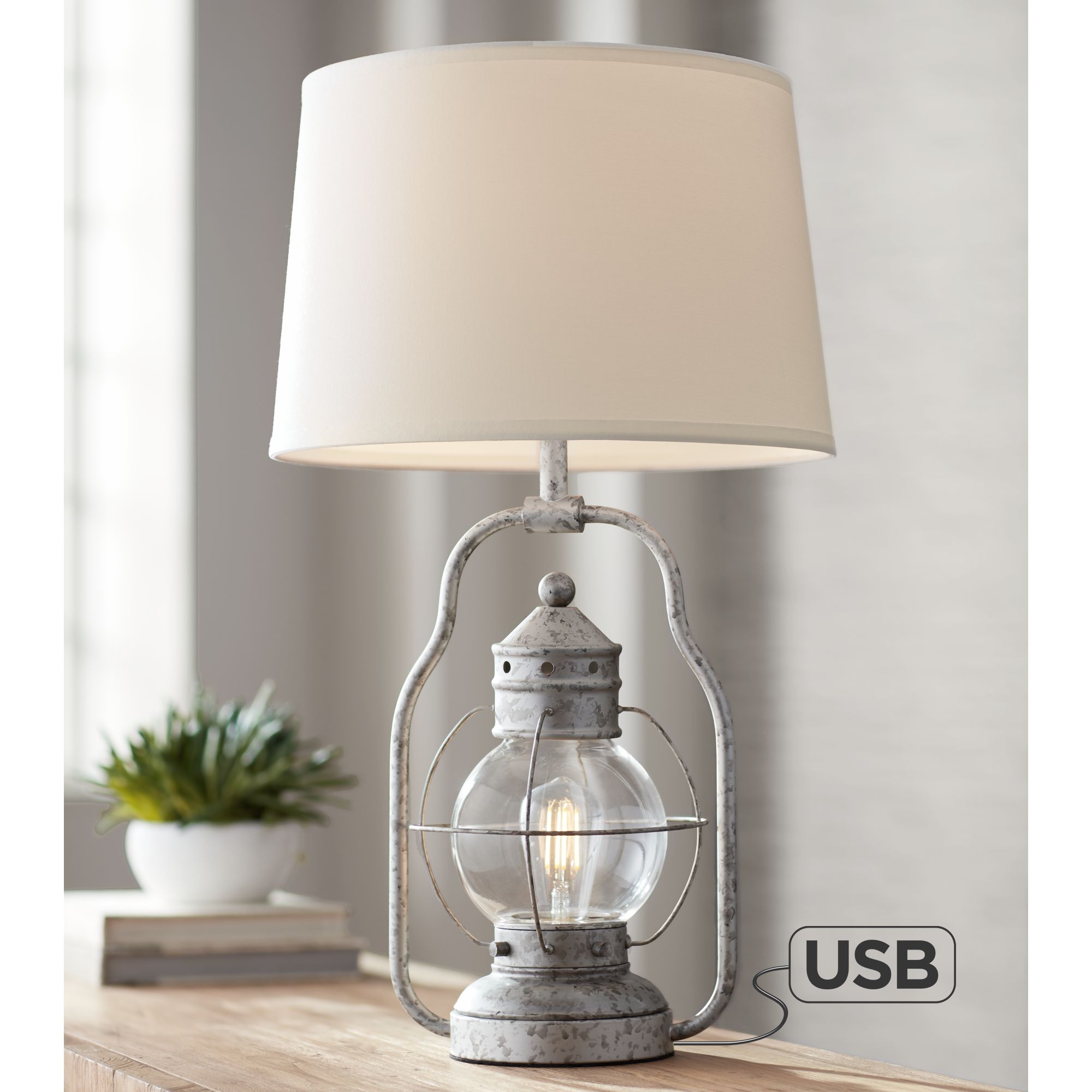 Franklin Iron Works Rustic Industrial Table Lamp with USB Port