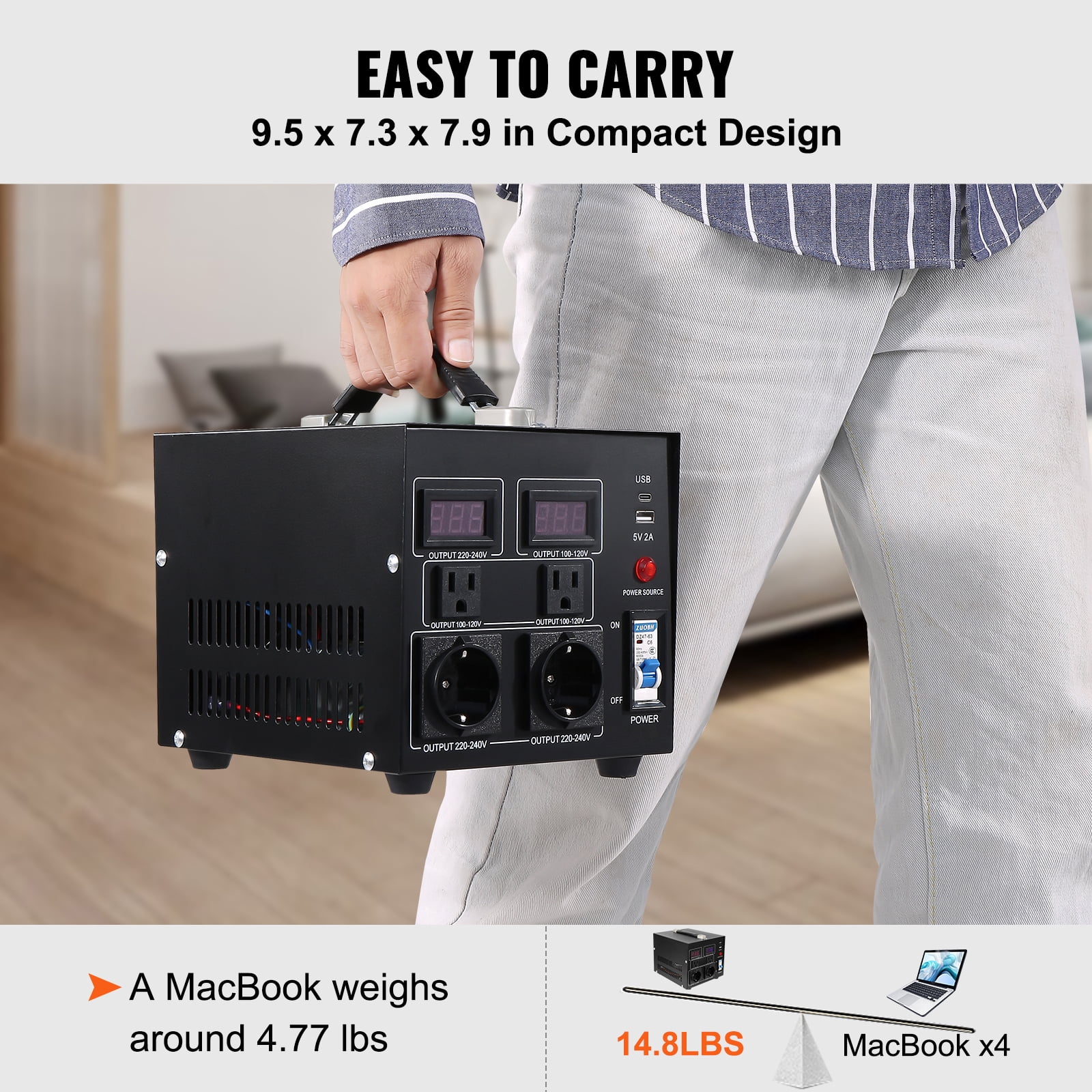 Transformador Step Up/Down 2000W | Convierte 220V A 110V Y Viceversa | Ideal Para Electrodomésticos USA/Europa