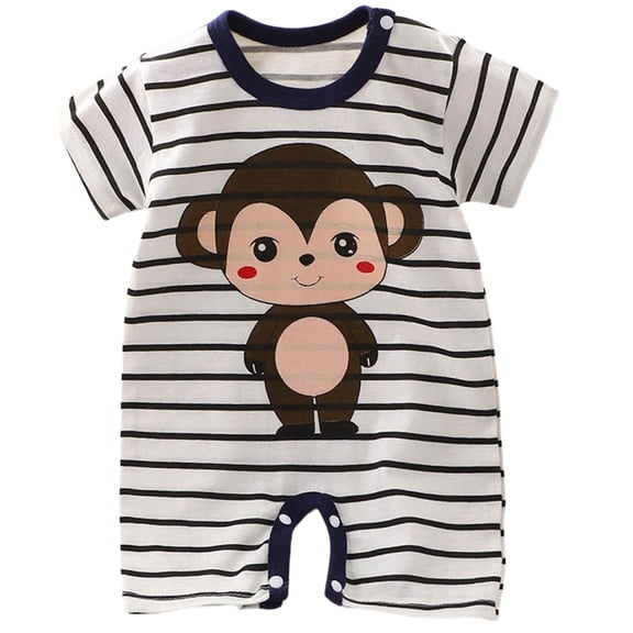 Qopobobo Newborn Outfit Newborn Baby Boy Summer Outfit Romper Letter Embroidery Short Sleeve Jumpsuit Bodysuit Cute Infant Waffle Clothes Black,12-15 Months
