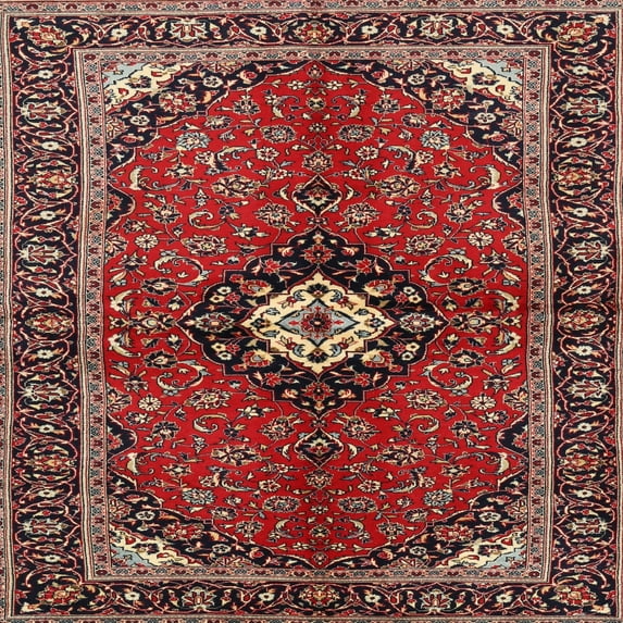 Ahgly Company Indoor Square Traditional Orange Salmon Pink Persian Area Rugs, 7' Square