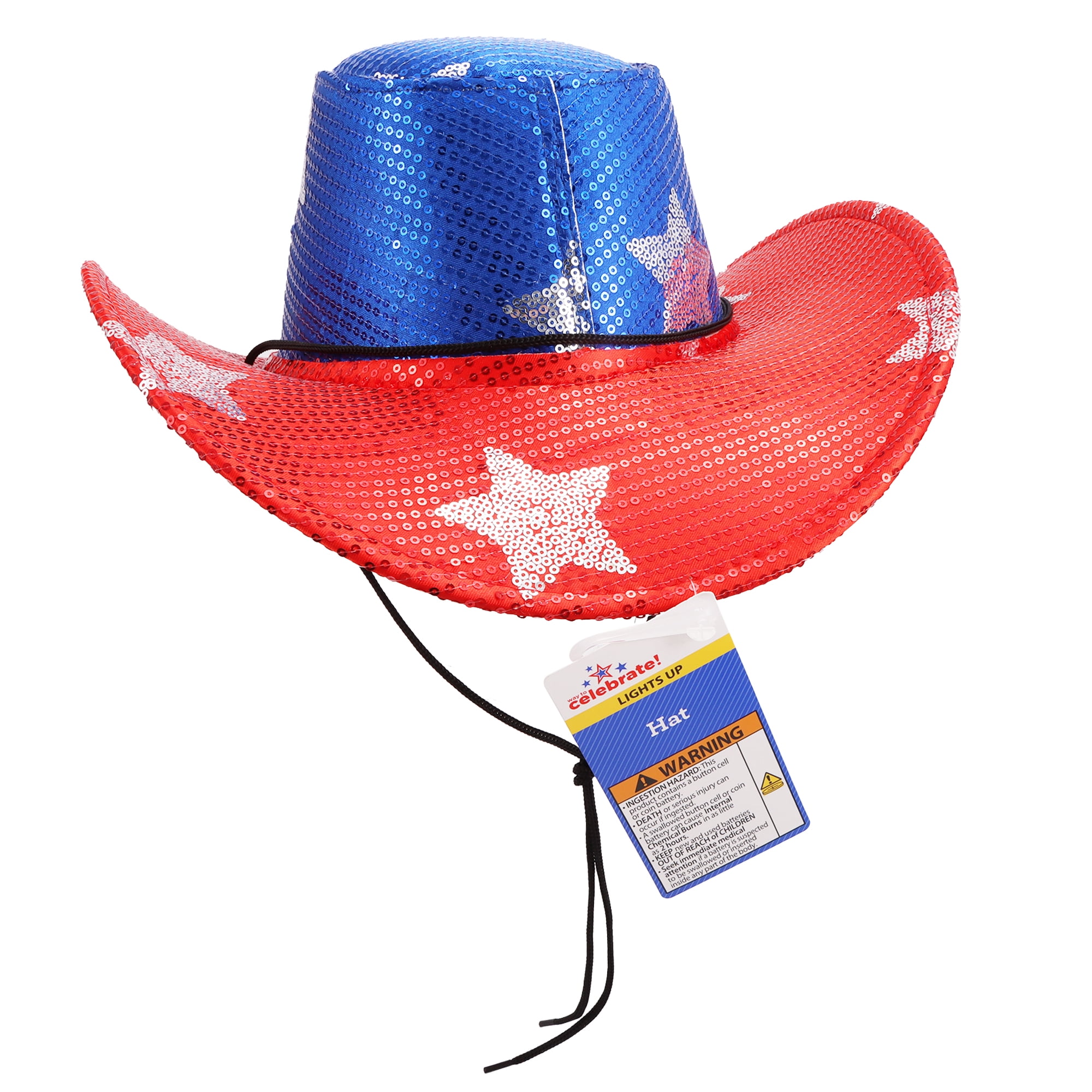 Light-Up Sequin Cowboy Hat, Red/White/Blue, One Size  display picture 1