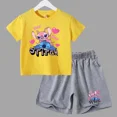 thumbnail image 2 of Conjunto de 2 piezas de camiseta y pantalones cortos de Disney Stitch para niños y niñas, de algodón, informal, cómodo y a la moda, para verano, 2 of 5