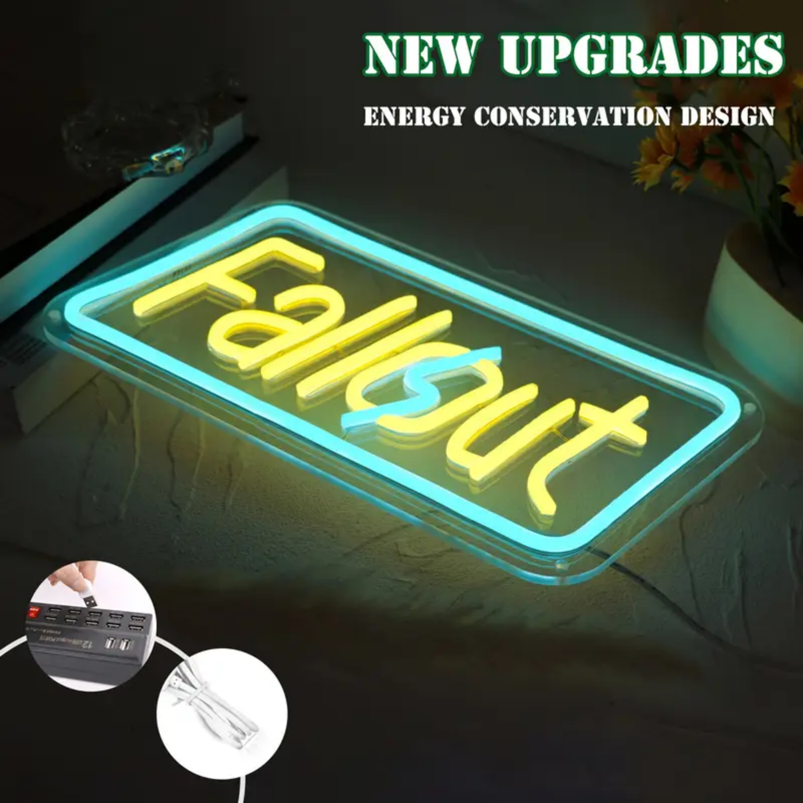 UPONRAY Fallout Neon Signs, 13.7"*6.7" Dimmable & USB-Powered LED Neon Light, Stylish Wall Decor for Bedroom, Game Room, Man Cave, Internet Cafe, Arcade