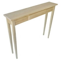 Unfinished Pine Narrow Shaker Console Sofa Wall Table With False Drawer- 36" long x 7.5" deep x 30" tall