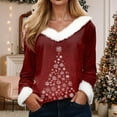 thumbnail image 2 of Gubotare Women's V Neck Sweatshirt Long Sleeve Ugly Floral Print Top Casual Loose Christmas Tops Women's Winter Shirt (Watermelon Red,XXL), 2 of 4