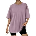 thumbnail image 2 of Tdoqot Womens Oversized T Shirts- Casual Soft Cotton Crewneck Trendy Short Sleeve Summer Tops Tees Pink Size L, 2 of 3