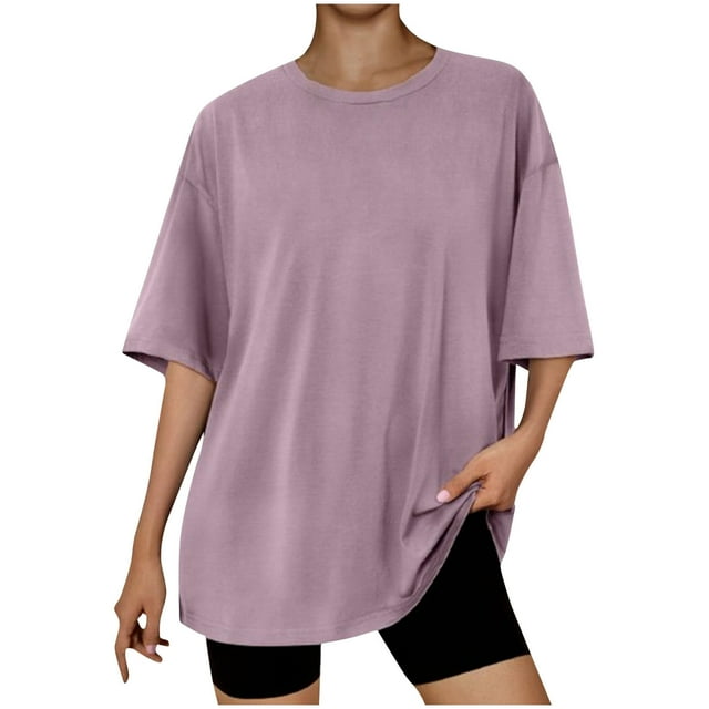 Yuyuzo T-Shirts Surdimensionnés pour Femmes Col Rond Manches Courtes Hauts Unis Été Décontractés Blouses Légères