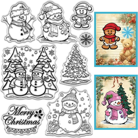 Christmas Clear Stamps Snowman Gingerbread Man Snowflake Merry Christmas Tree Transparent Reusable Silicone Rubber Stamps Seal for Winter DIY Craft Journaling Card Making Scrapbooking Decor