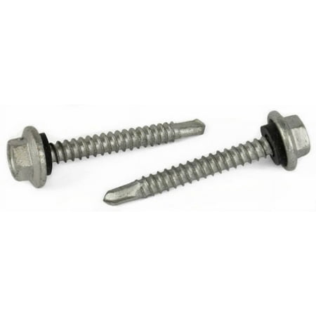 

#10 x 1 Self-Drilling Screws / Unslotted / Hex Washer Head / Steel / High Corrosion Silver Ruspert / Rubber Sealing Washer - 2000 Piece Carton
