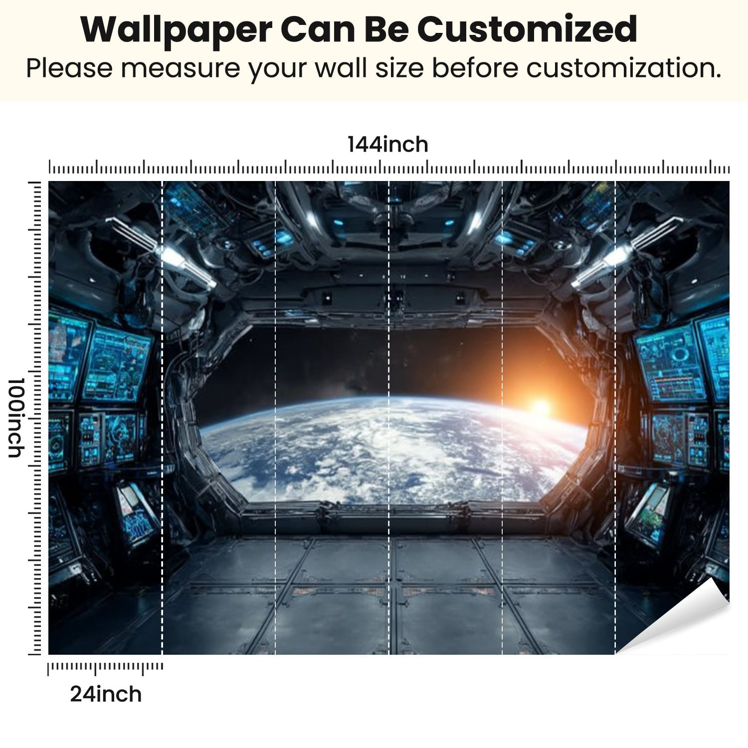 Peel and Stick Wallpaper Dark blue spaceship interior window view 3d rendering elements this Modern Art Wall Mural Decor Self Adhesive and Removable 100in x 144in