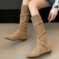 thumbnail image 4 of Fnooota Women's Knee High Boots, PU Casual Round Toe Non Slip Fall Winter Shoes Khaki Size 7.5, 4 of 5