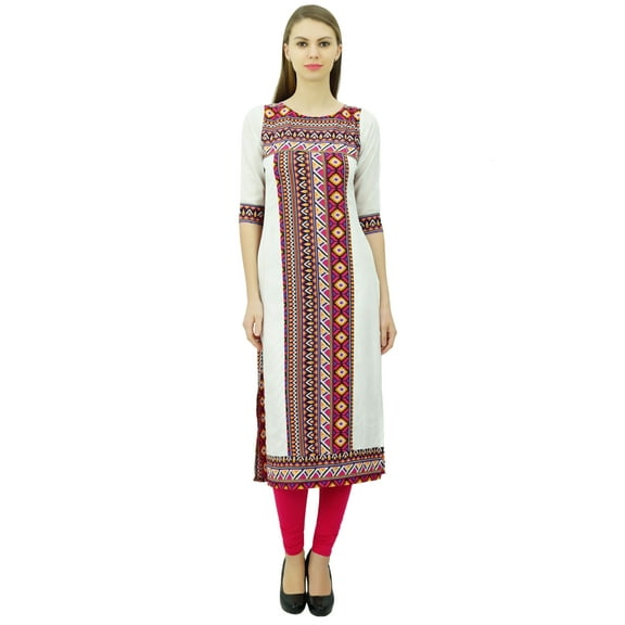 Phagun Women Ethinc Printed Straight Kurti Mid-Calf Formal Tunic Top Indian Clothing