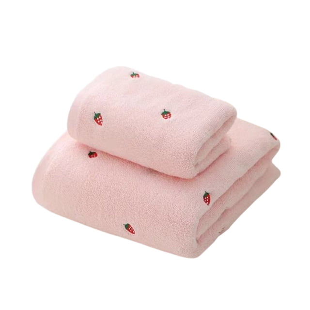 Naiovety Juego de toallas de diseño bordado de fresa, súper absorbente de agua, transpirable y grueso, 2 pack/lote Toallas y Paños conjunto rosa