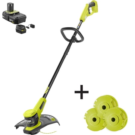 ONE  18V 13 in. Cordless Battery Electric String Trimmer/Edger with Extra 3-Pack of Spools, 2.0 Ah Battery and Charger
