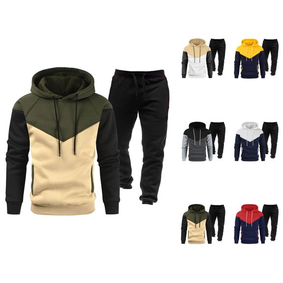 Mens Track Suits 2 Piece Set Fall Winter Color Block Hoodie and Jogger Sweatpants Matching Sweatsuit Lounge Set