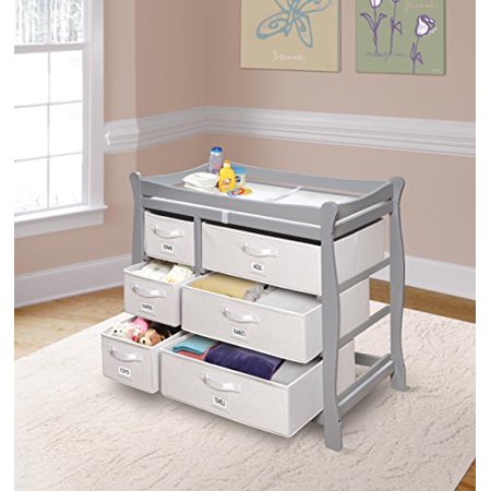 Sleigh Style Changing Table with Six Baskets - Gray ...
