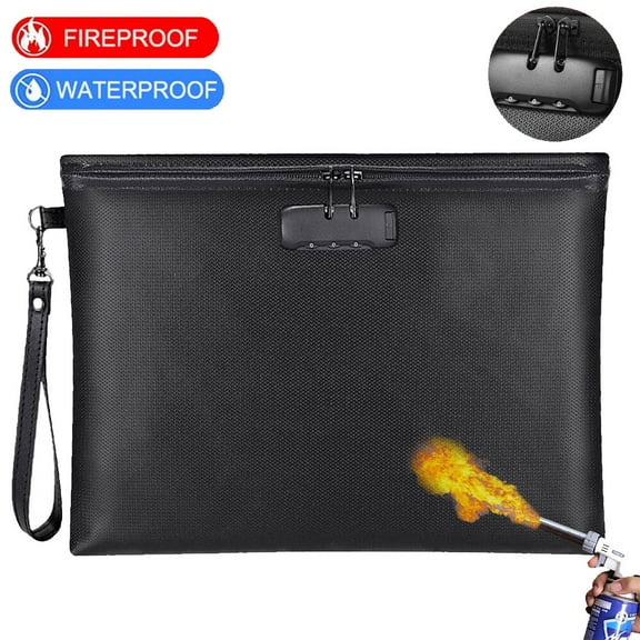 KANCOKIT Fireproof Document Money Bag with Lock, 14x10" Waterproof Safe Pouch with Secure Zipper Closure