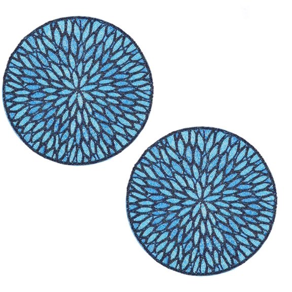 diollo Handcrafted Beautiful Beaded Placemat, Tablemat, Decorative Placemat for Dining Table, Oceanic Blue, Round, Measures Approx 14 x 14 x 0.25 Inches