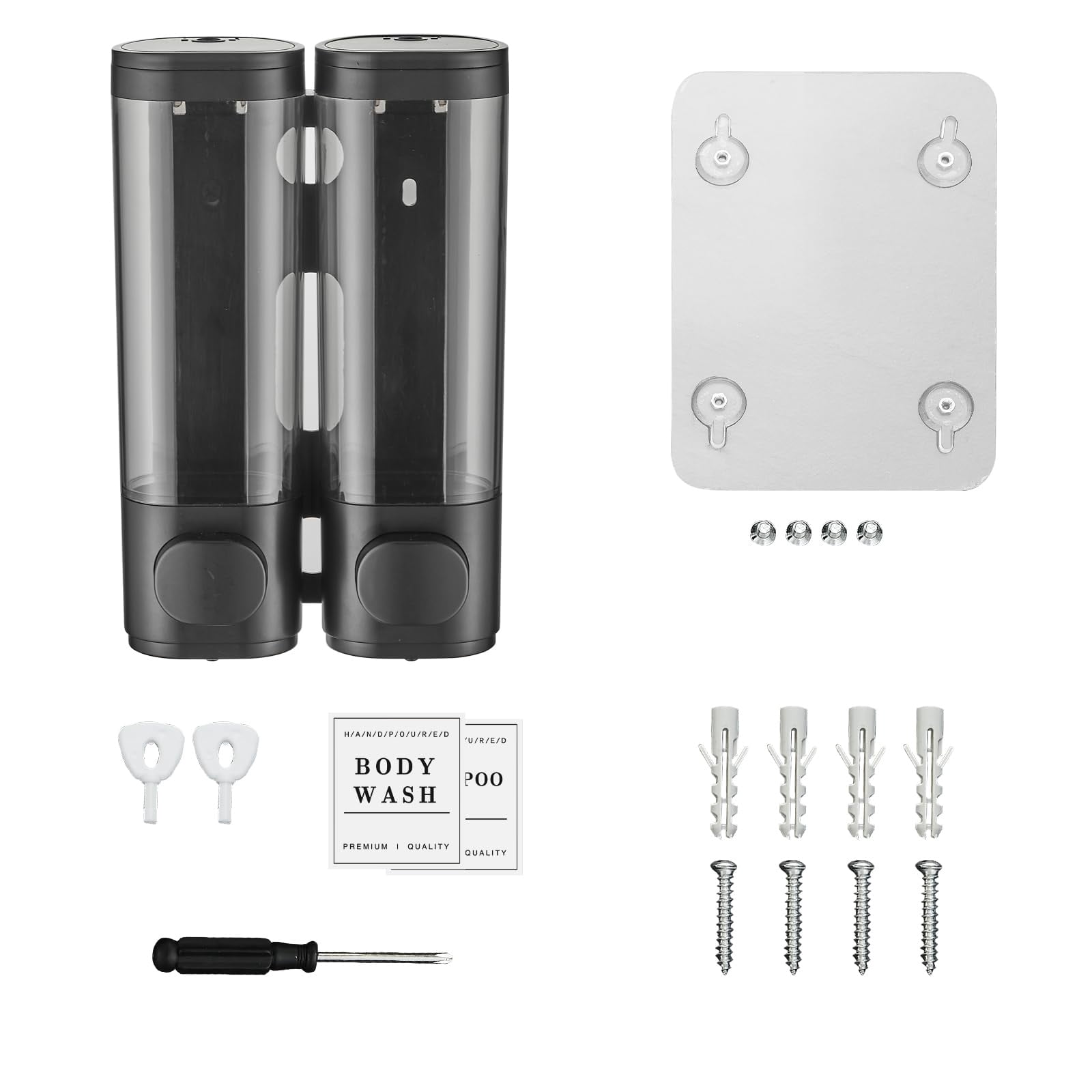 Shampoo and Conditioner Dispenser,Shower Soap Dispenser 3 Chamber No Drill Wall-Mounted Large Capacity