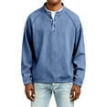 thumbnail image 5 of Hvogkswy Long Sleeve Henley Shirts for Men Solid Button Stand Collar Casual Denim Shirt Fashion Vintage Button T-Shirts, 5 of 6