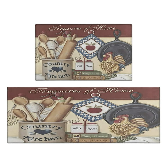 Vintage Kitchen Pattern Kitchen Mat Set Of 2,Kitchen Rugs Mats with Dirty Resistance,washable,Non-Slip,kitchen Rugs and Mats 17.7x24 17.7x48inch